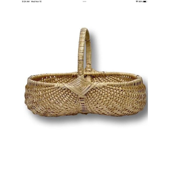 Vtg Hand Woven Blonde Split Oak Butt Egg Linen Antq Basket 19x13” Primitive USA - Picture 2 of 16